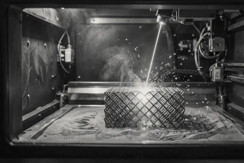 Laser fusing a metal lattice part inside a powder-bed 3D printer